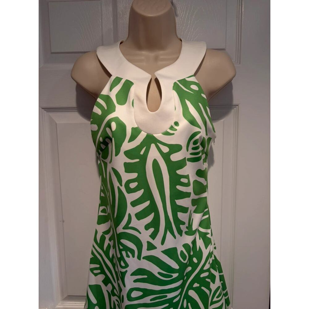 CK‎ Bradley Green Palm Print Halter Dress Size S Tropical Resort Keyhole Coastal